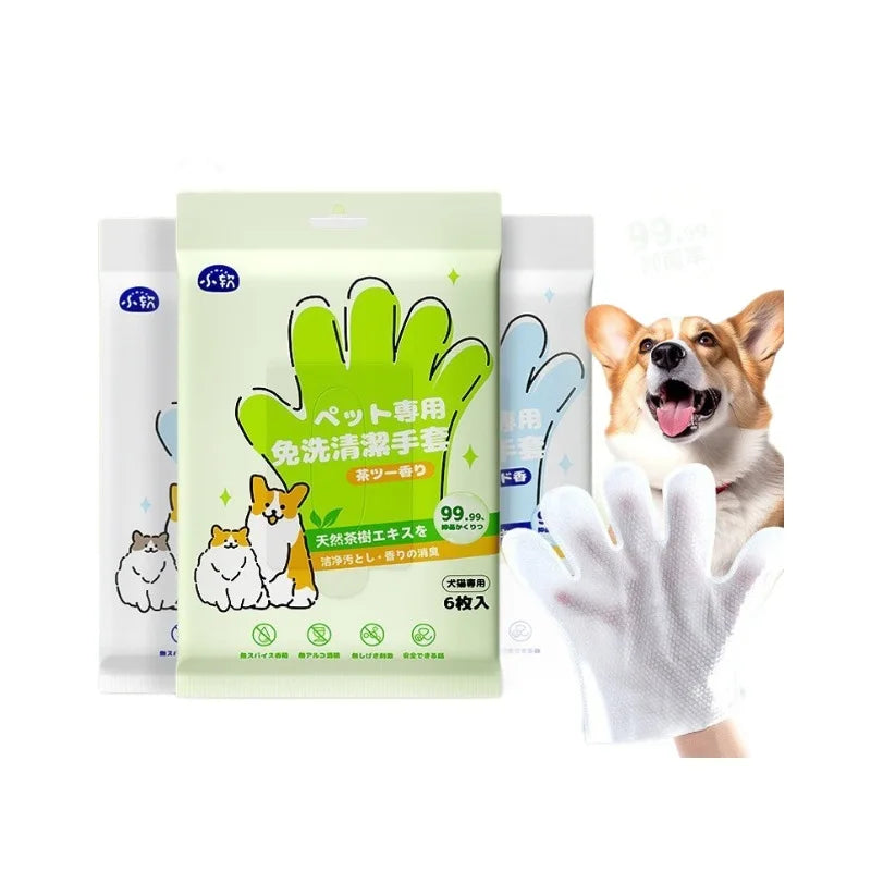 Pet Cleaning Gloves | 6pcs Dog & Cat Bath Wipes | Deodorizing & Dry Cleaning | EarthPawColletive