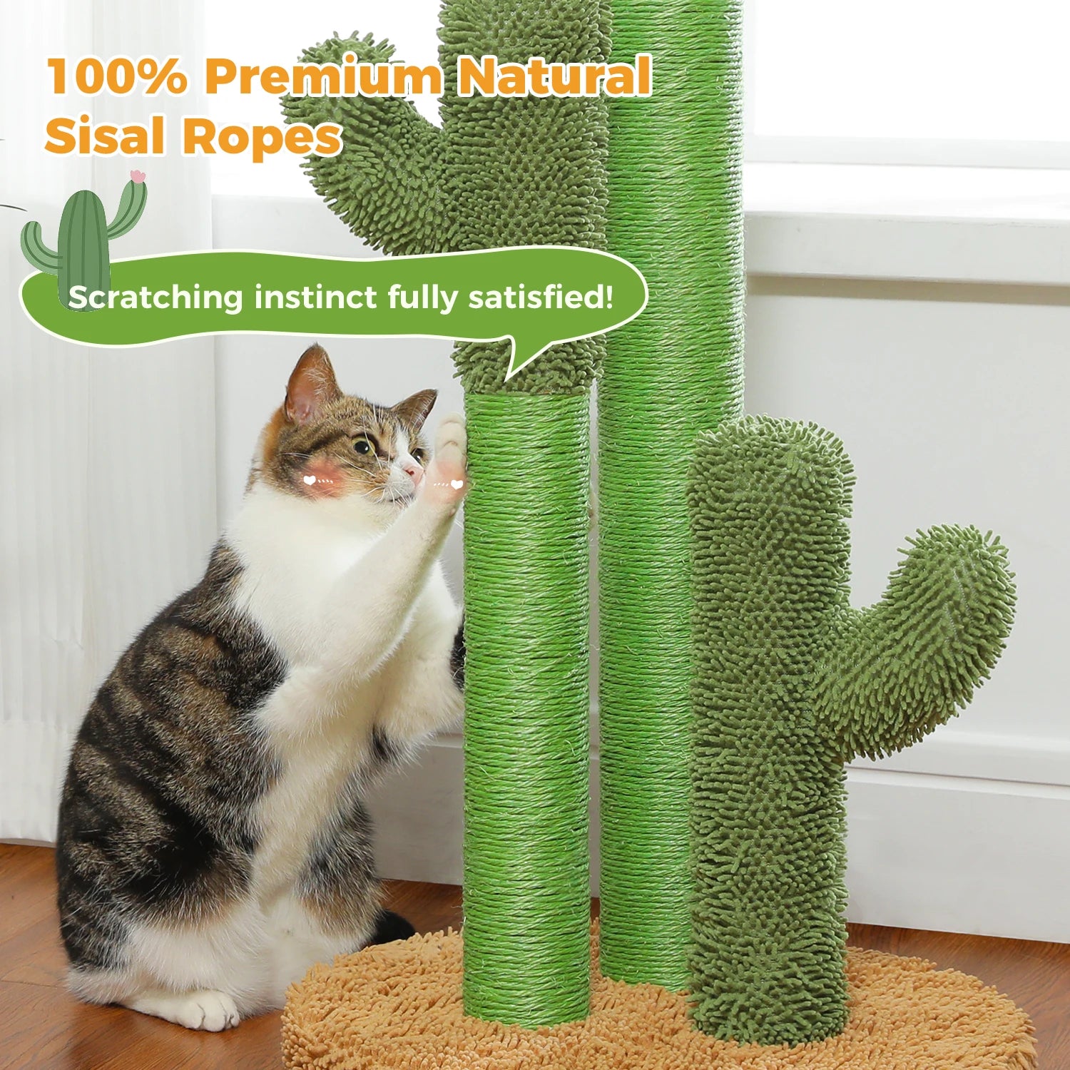 Cactus Cat Scratching Post | 3 Sisal Poles & Dangling Ball | Indoor Cat Toy | EarthPawColletive