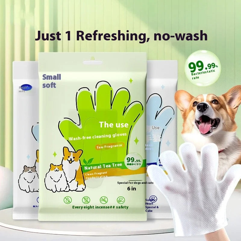Pet Cleaning Gloves | 6pcs Dog & Cat Bath Wipes | Deodorizing & Dry Cleaning | EarthPawColletive